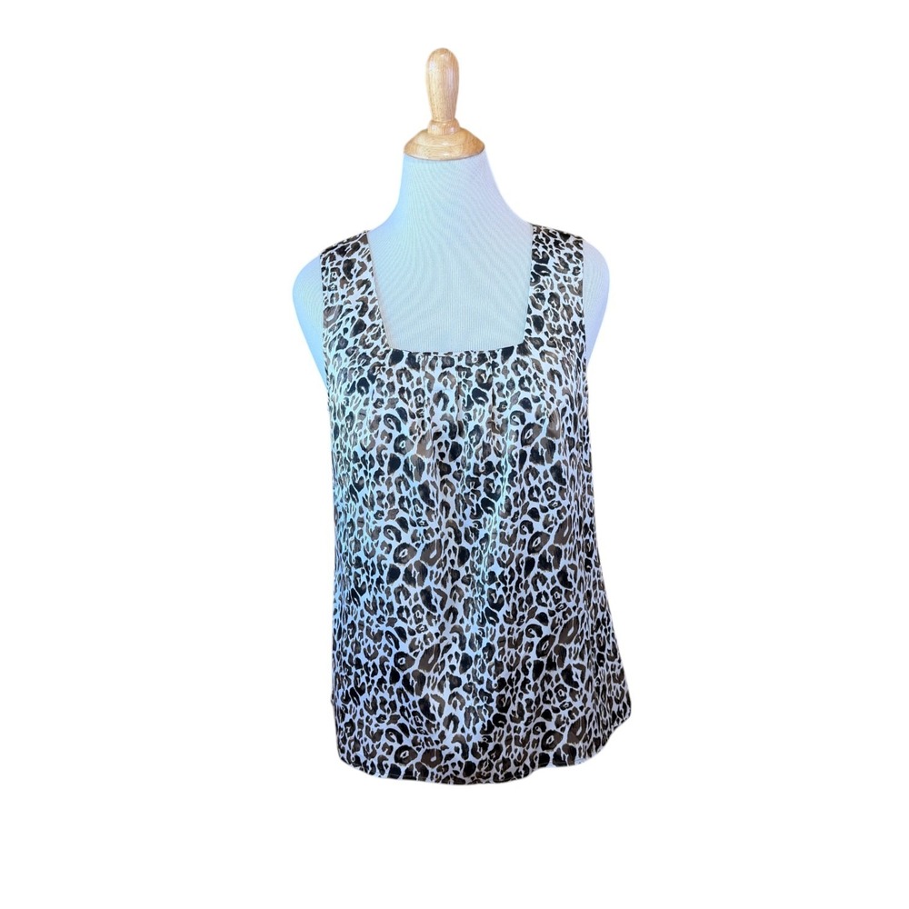 Ann Taylor Leopard Print Square Neck Sleeveless Blouse Brown Cream Size 14